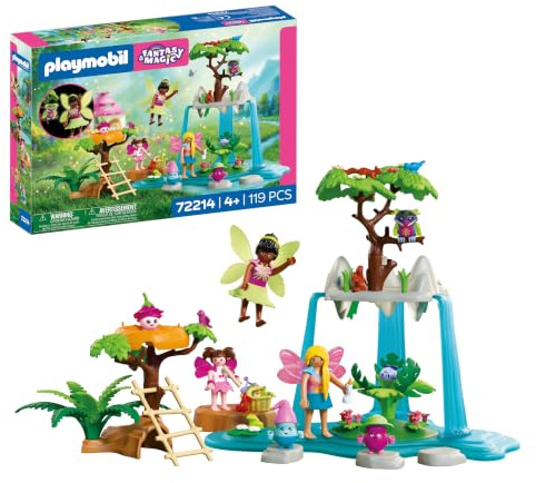 PLAYMOBIL | Fantasy & Magic | Magischer Treffpunkt | Wasserfall‑Spielset mit Feen, Joylingen, Baby‑Joylingen & Waldtieren | Für Kinder ab 4 Jahren | 72214