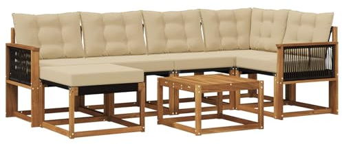 vidaXL Outdoor-Sofagarnitur mit Kissen 7 pcs Natur und Beige, Garten-Sofa-Set, Moderne Outdoor-Möbel, Elegante Patiositzgelegenheiten, robuste Textilene-Sofas