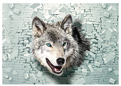 Forwall Fototapete 3D Effekt Wolf Tiere Ziegelwand Moderne Wohnzimmer Schlafzimmer Vlies Tapete Wandtapete UV-Beständig Hohe Auflösung Montagefertig… (2941, VEXXXL (416x254 cm) 4 Bahnen)