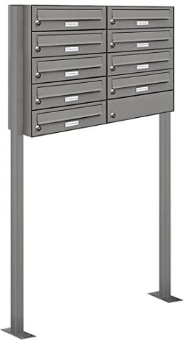 AL Briefkastensysteme 9er Briefkasten als Standbriefkasten, 9 Fach Briefkastenanlage in Aluminiumgrau RAL 9007 Postkasten modern