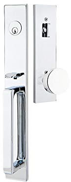 Emtek Modernes Röhrenförmiges Entry-Set, mit rundem Knopf auf der Innenseite. 2 Dornmaßen, 5–3/8 Zoll und 5,1 cm Modell: 4819-US Modern Polished Chrome (US26)