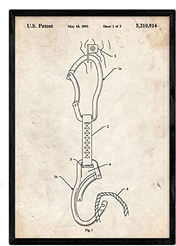 Nacnic stampa artistica su sfondo vintage brevetto strumenti da scalata in montagna, moschettone. Stampato su Carta da 250 Grammi di Alta Qualità. Decorazione domestica o per arredare il tuo negozio.