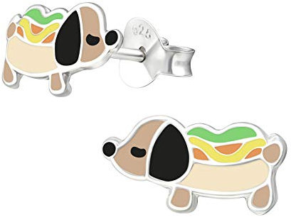 Monkimau Mädchen Ohrringe Hot Dog Dackel Ohrstecker aus 925 Sterling Silver Silber
