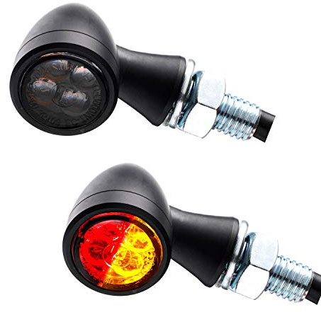 Germany Motorsports LED 3in1 Mini Rücklicht Bremslicht Blinker Zero schwarz getönt Motorrad Chopper Bobber Caferacer 1 Paar