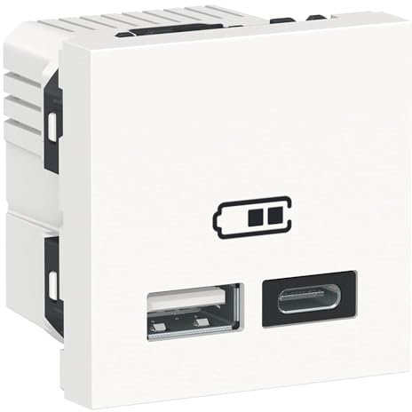Schneider Electric - Unica - Cargador USB doble - 5 Vcc - 2,4 A tipo A+C - 2 modul - Blanco - Meca Solo - NU301818