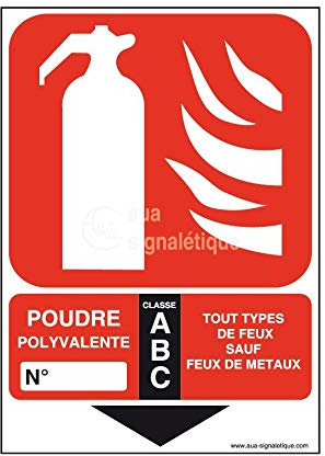 AUA SIGNALETIQUE - Panneau Extincteur Classe Poudre ABC - 150x105 mm, PVC 1.5mm