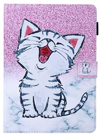AIFILLE Universal 10 inch Animal Tablet Case Kids Girls with Cute Laughing Cat Pattern Shock-Absorption Protective Skin Wallet Folio PU Leather Cover Card Holder Money Pouch Kickstand Functions Cases