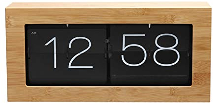 Natürliches Bambusmaterial Modern Digital Mechanical Retro Flip DОWN Uhr Automatische Drehen Digitaler Tisch & Regaluhr, groß
