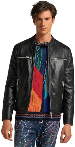 Carlo Colucci Herren Biker Lederjacke Schwarz L