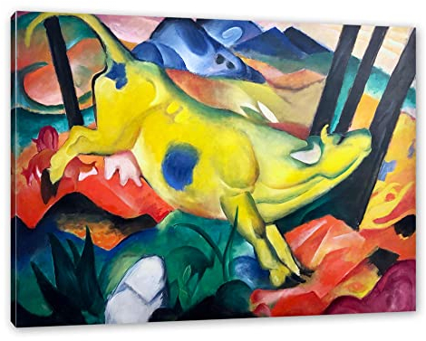 Pixxprint Franz Marc - Gelbe Kuh, Größe: 120x80cm, Leinwandbild, fertig gespannt, Wandbild, Dekoration, Kunstdruck, kein Poster
