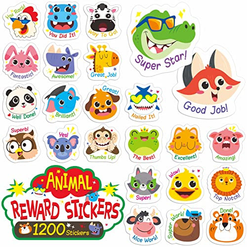 Hebayy 1200 PCS Motivationsaufkleber mit Tierdesigns und positiven Sprüchen für Kinder, Belohnungssystem, Wand, Buch, Geschenk
