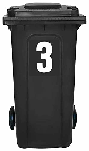 Pack of 4 White Bin Number 3 Stickers (17 cm) Vinyl Bin Stickers Packwith® #PBN10-3