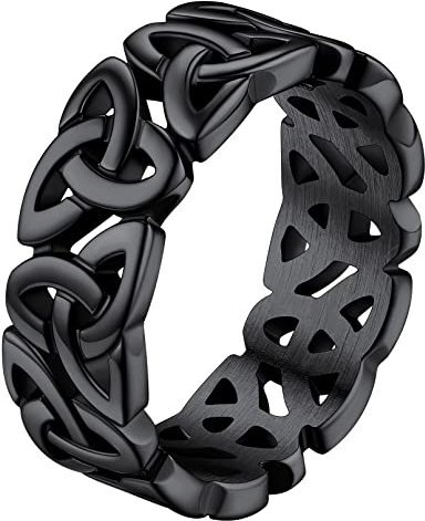 FaithHeart Schwarz Ring Damen Herren 7.5mm breit Siegelring Fingerring Ewigkeit Bandring Keltischer Schmuck für Weihnachten Valentinstag