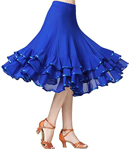 G-LIKE Damen Latin Tanzrock Stretch Midirock Salsa Tango Rumba | Elastischer Tanzrock für Latein, Jazz, Walzer und Modern Dance, ideal für Training, Auftritte und Partys