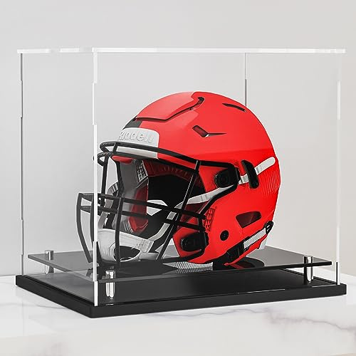 Football Helmet Display Case Full Size, Clear Acrylic Case with Black Base