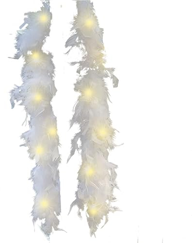 Uposao LED Federboa für Weihnachtsboa, 2M Weiß Federboa für Weihnachtsbaum Weihnachten Band Boa Streifen Flauschige Girlande Federn Schal für Damen Kinder Karneval Fasching Stola Kostüm Mottoparty