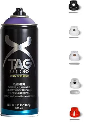 1 Bomboletta Spray Vernice Acrilica per GRAFFITI Viola A049 da 400ml + 5 testine per tratti precisi e spessi, finitura opaca coprente, per street artists murales (OPHELIA VIOLET)