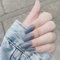 Inilbran Cercueil Appuyez sur les ongles Colle brillante sur les ongles Long Cercueil Faux ongles Ballerine française Coller sur les ongles Ongles bleus Couleur unie Couverture complète 24 pièces