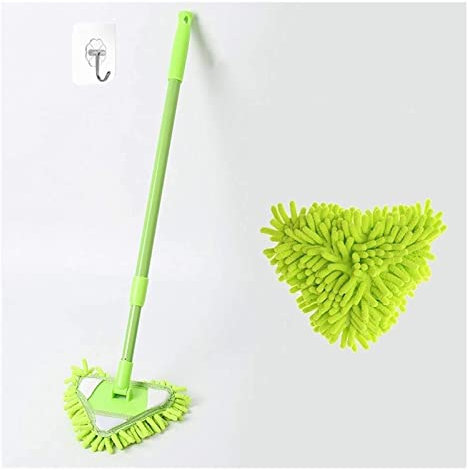 trapeador húmedo y seco Triangle Mini Green Mop, trapeador de Limpieza Triangular Giratorio de 180 Grados, Multifuncional, fácil de Limpiar (Green Mop A)