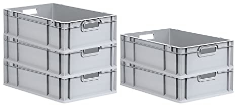 PROREGAL SuperSparSet 5x Eurobox NextGen Grip | HxBxT 17x40x60cm | 34 Liter | Griffe offen | Grau | Eurobehälter, Transportbox, Transportbehälter, Stapelbehälter