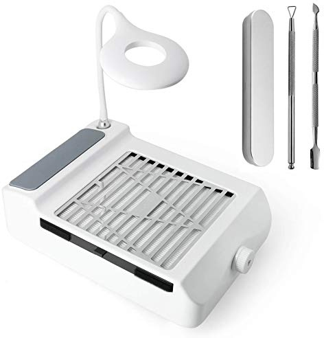 Aspirador Uñas de Escritorio para Pedicura y Manicura,con Lima de Uñas,Velocidad Ajustable,con Luz LED,sin Bolsa Antipolvo