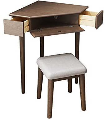 Schreibtisch Holz Eckschreibtisch Robuster Home Schreibtisch Arbeitstisch mit Dreieck Tischplatte Kompakter Arbeitstisch mit 2 kleinen Schubladen und Staufächern PC Tisch Arbeitszimmer Tisch (Farbe: