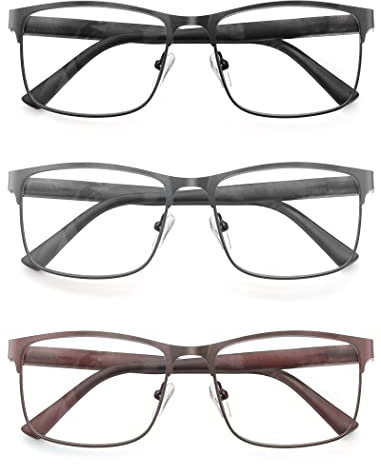 HEEYYOK Gafas de Lectura Hombre Luz Azul Bloqueo Ordenador +1.50 Gafas de Lectura Para Hombres,Marco de Metal Anti UV Digital Gafas