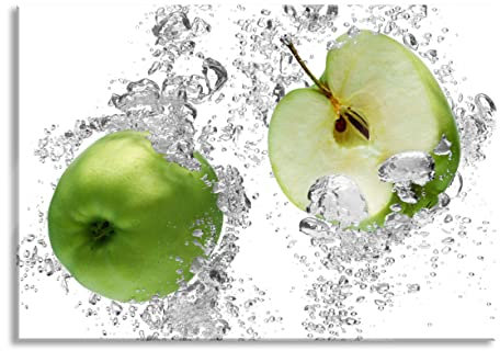 Pixxprint Glasbild, Wandbild aus Echtglas, saftig grüne Äpfel im Wasser, 80x60 cm, inkl. Aufhängung und Abstandshalter