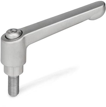 Ganter Normelemente GN 300.5-78-M8-32-IS - Palanca de sujeción de acero inoxidable con tornillo roscado, color plateado, rosca: M8 x 32