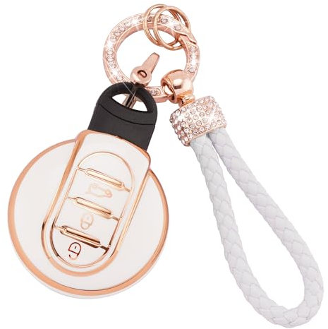 Koaudb Coque de clé de voiture pour BMW Mini Cooper, coque souple en TPU Smart Key avec cordon porte-clés pour BMW MINI Cooper F54 Clubman F55 F56 F57 F60 Countryman 3 boutons Smart Key Holder (Mn)