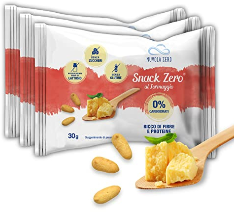 Nuvola Zéro - Snack Zero au Fromage, Snack Protéiques, Sans Sucre, Zéro Glucides, Sans Lactose, Sans Gluten, Boîte de 3 pièces, Made in Italy.