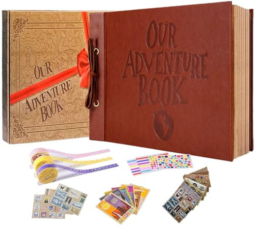 Our Adventure Book handgefertigtes 30,3 x 19,4 cm Ledergebundenes Sammelalbum mit 80 Seiten, geprägter Schriftzug, inspiriert von Up, ideal für Fotos(Lederbuch)
