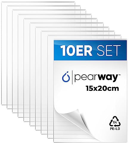 PEARWAY Premium 10er Set Plexiglas Platten [15x20cm] I 1mm Stärke I mit geschliffenen Kanten I Acrylglas Platte I Plexiglasscheibe I Acrylplatte tansparent I Plexiglas I Acryl Platte I Plexiglas 1mm