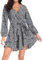 PCEAIIH Women's Cocktail Dresses Long Sleeve Empire Skater Dress Deep V-Neck Waist Tie Ruffle Mini Swing Dresses L Floral Black