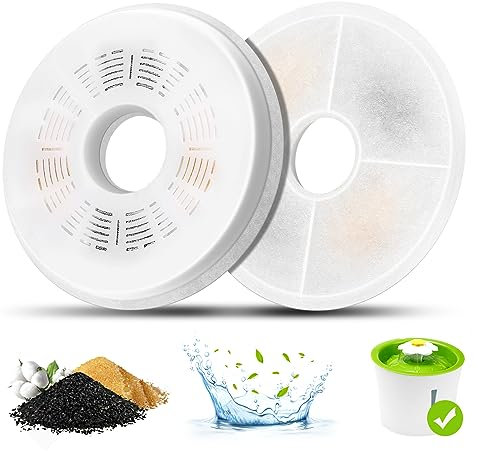 Cat Water Fountain Filters, 2 Pack Triple Action Water Fountain Filters, Replacement Cat Drinking Fountain Filters, Activated Carbon Filter Compatible with 3L Flower Pet Water Dispenser Fountain