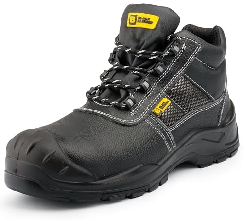 Black Hammer Men's Composite Toe Safety Boots Metal Free Work Shoes Waterproof with Memory Foam Insoles Ideal for Warehouse Outdoor & Indoor Use Perfect for Trade and Professionals Stan (9 UK)