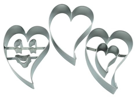 BekkiB - 3er-Set Ausstecher Herz - ⌀ ca. 6,5 x 4,8 cm - Herz-Ausstechform und 2 Linzer Ausstecher - für Spitzbuben, Hildabrötchen & Plätzchen - Spülmaschinengeeignet - 88762