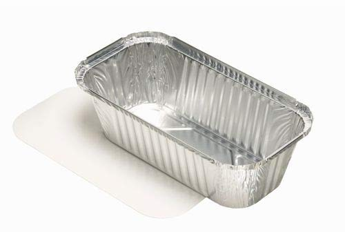PAPSTAR 100 Stück Aluschalen + Einlegedeckel, PP-beschichtet eckig 1,5 l 7 x 13 x 24,2 cm