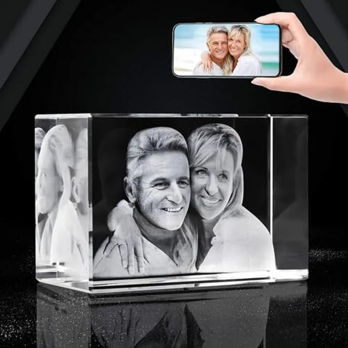 mxn Cadre photo en cristal 3D personnalisé, 2D/3D gravé au laser - Image et texte personnalisés sur cube en verre - Cadeau de Saint-Valentin, fête des mères pour femme, épouse, maman (5 x 5 x 8 cm,