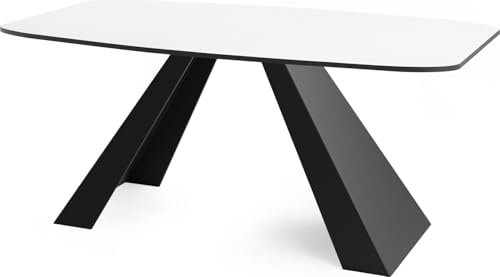 WFL GROUP Esstisch Monte im Modern Stil, Rechteckiger Tisch - Ausziehbar von 180 cm bis 220 cm, Pulverbeschichtete Schwarze Metallbeine - 180 x 90 cm - Weiß