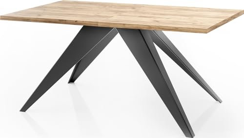 WFL GROUP Esstisch Vance im Modern Still, Rechteckig Tisch - Ausziehbar von 140 cm bis 240 cm, Pulverbeschichtete Schwarzen Metallbeine - 140 x 80 cm - Craft Eiche