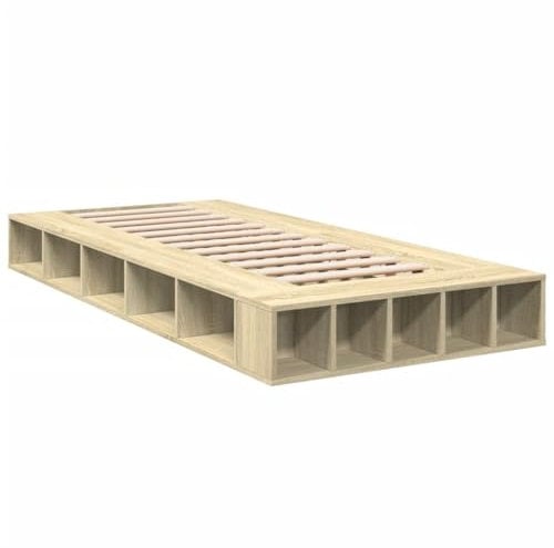 vidaXL Bettgestell, Bett mit Stauraum für Schlafzimmer, Bettrahmen mit Lattenrost, Schlafzimmerbett Einzelbett, Sonoma-Eiche 90x200cm Holzwerkstoff