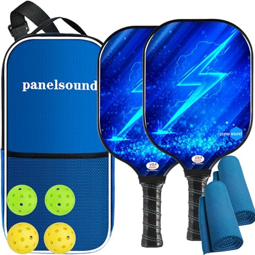 Panel Sound Juego de 2 Palas de Pickleball de Fibra de Vidrio aprobadas por USAPA, Ligeras, 1 Funda de Transporte, 4 Bolas de Pickleball para Exteriores y 2 Toallas de refrigeración