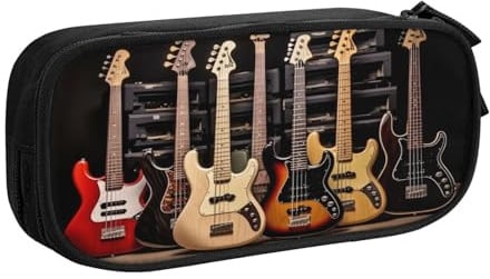ZHONGSK Große Kapazität Federmäppchen Stifttasche Schreibwaren Tasche Stifteetui mit Fächern Reißverschluss Niedlich Federmäppchen | Gitarre Bass Musik Musikinstrumente | Stifteetui Organizer für