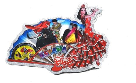 Glänzender Magnet, Fächer Stier, Paella, Flamenco-Tänzerin, spanischer Kühlschrankmagnet