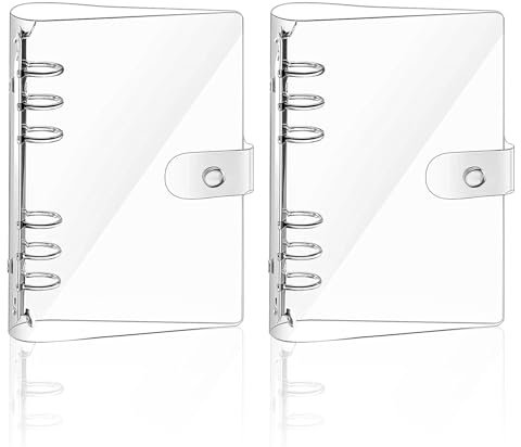 TNSLAND 2 Stück Ringbuch A6 Hülle Transparente Ringordner mit Druckknopf Wasserdicht Schmutzabweisend 6 Löcher Ring Binder aus Weichem PVC Ordner A6 für DIY Notebook Reisefotoalbum Tagebuch
