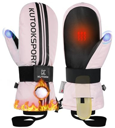 KUTOOK Winterhandschuhe Skihandschuhe Thermohandschuhe Damen Herren Wasserdicht Warm Thermo Winter Sport Gloves Wasserdicht Touchscreen für Skifahren Snowboard Eislaufen Wandern Rosa,L