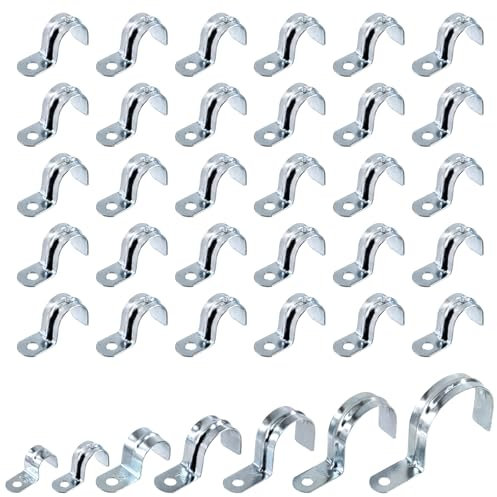 Swpeet 30Pcs 3/4(20mm) Zinc Plated One Hole EMT Pipe Strap Kit, Pipe Straps U Bracket Tube Strap Pipe Clamp 1 Hole Snap On Pipe Strap Conduit Clamps Tension Clips for Fixing EMT Conduit Pipe