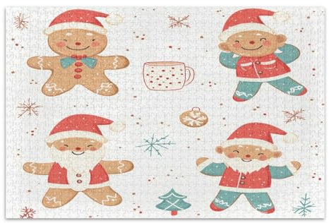1000 Piece Jigsaw Puzzles for Adults, Christmas Gingerbread Man Cookies Family Puzzles Fun Game for Men Women, Finished Size 29.5 x 19.7 Inches