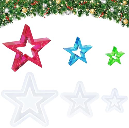Silikonformen Gießformen Sterne, 3 Stück Gießformen Silikon Stern Weihnachten, Silikonformen Stern, Sterne Gipsformen zum Gießen